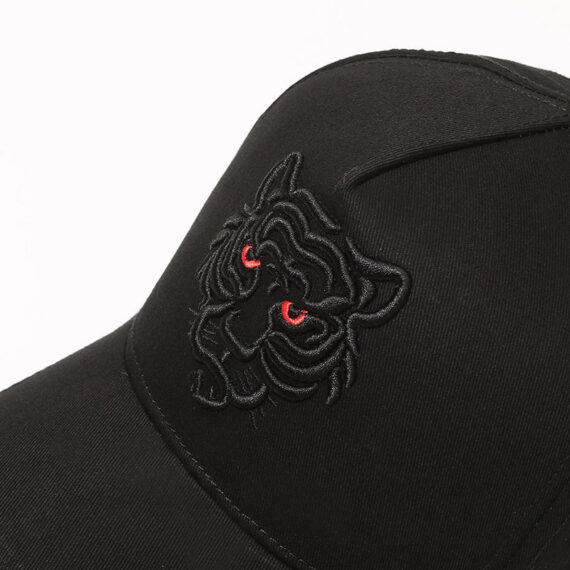 Black Lion Icon and Typed Embroidery Trucker Caps